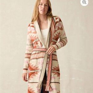 Faherty Cream, maroon, gold, pale blue serape printing style Cardigan/duster